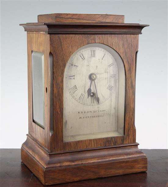 A Victorian rosewood mantel timepiece, 10.5in.